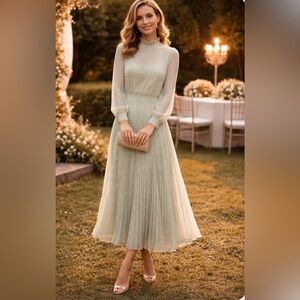 Ieena for Mac Duggal Embroidered Long Sleeve Ruffle Dress NWT